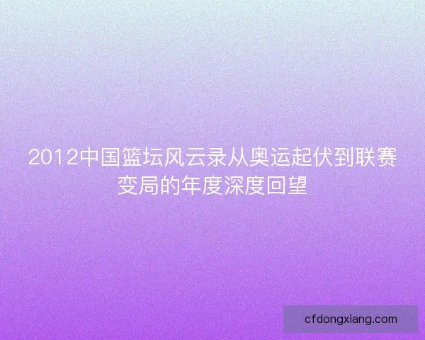 2012中国篮坛风云录从奥运起伏到联赛变局的年度深度回望