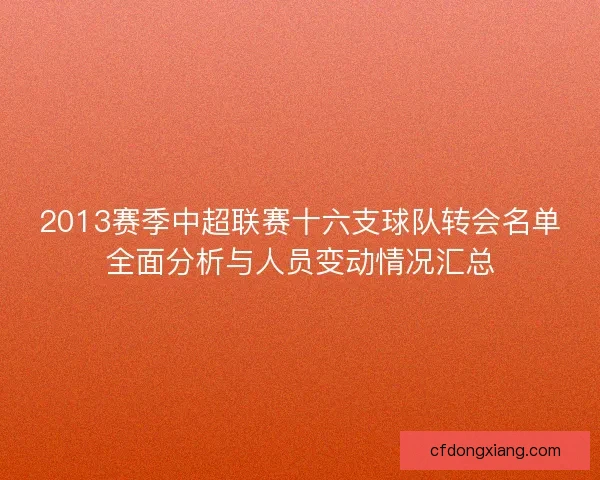 2013赛季中超联赛十六支球队转会名单全面分析与人员变动情况汇总