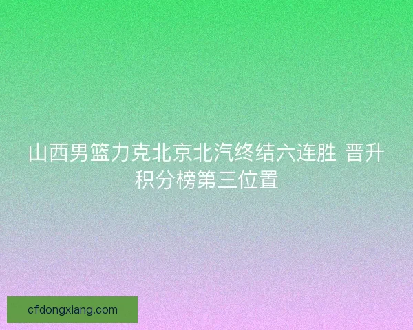 山西男篮力克北京北汽终结六连胜 晋升积分榜第三位置